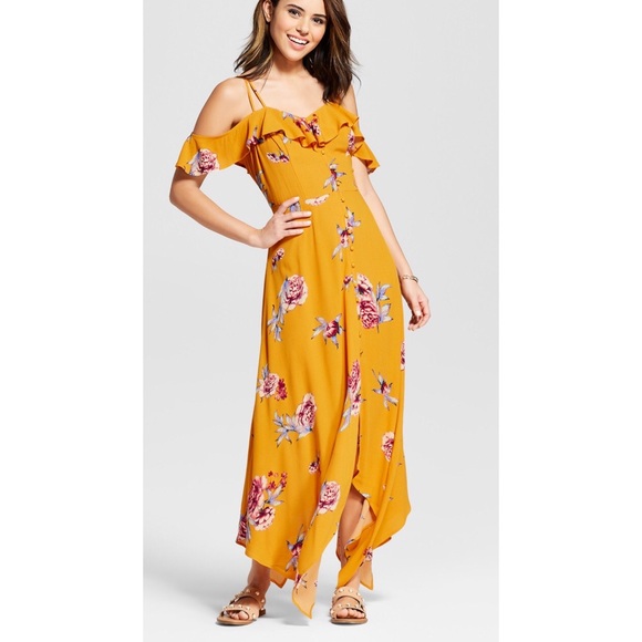 Xhilaration Dresses & Skirts - BNWT Sharkbite Hem Yellow Floral Dress